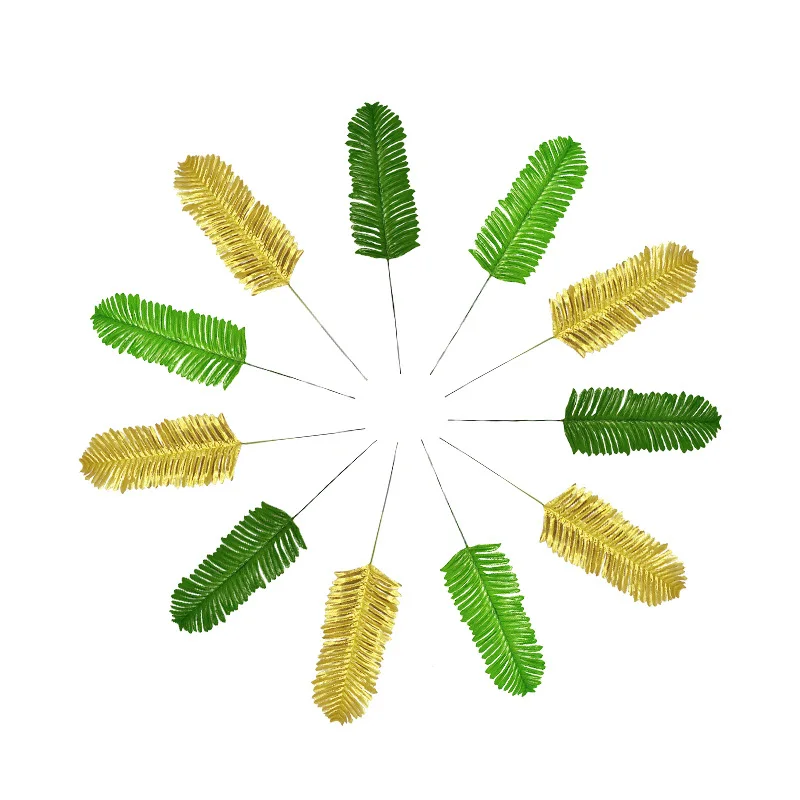 

5/10/20pcs of Artificial Plant Green Gold Leaves Sago cycas Leaf Palm monstera Hawaiian Summer Wedding Birthday Home beach Decor