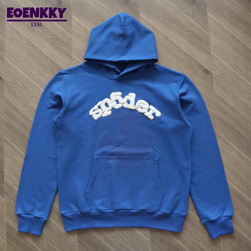 

555555 Hoodies Men Women Tops Version Multicolor Spiderweb Oversized Hip Hop Harajuku Hooded Sweatshirts Blue S-XL High-quality