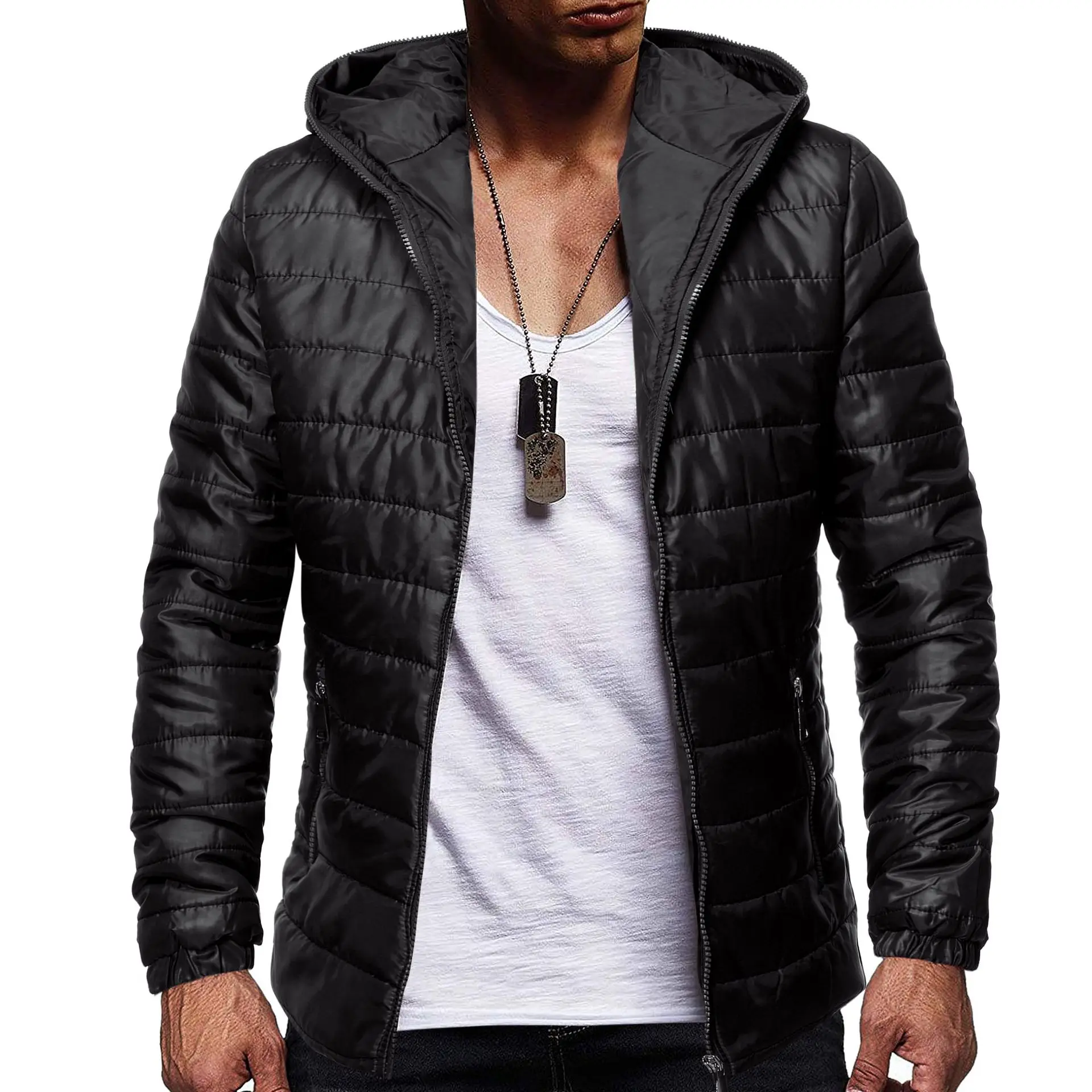 Men Parkas Autumn Winter Hooded Cotton Padded Clothes Mens Solid Color Casual Jacket Men  Zipper Cardigan Outwear Tops