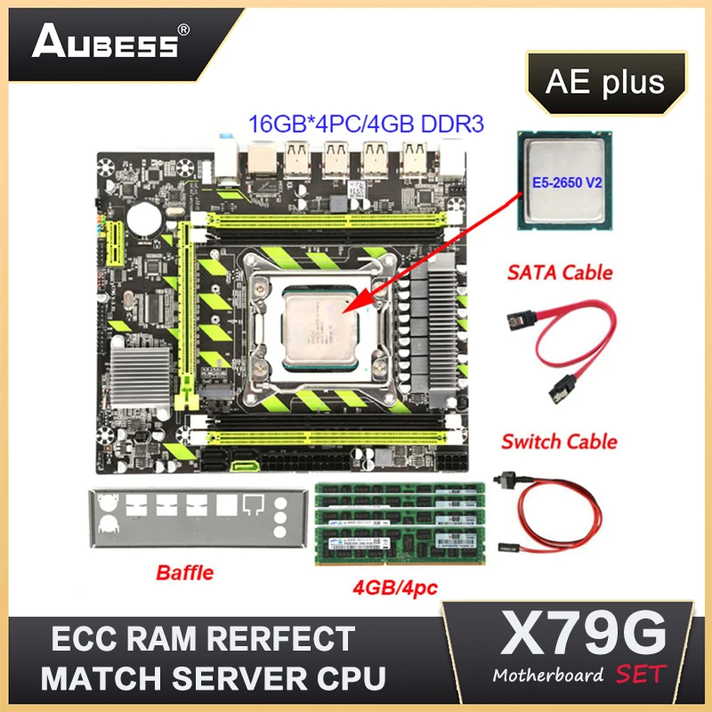 

X79G X79 Motherboard Set Intel Series CPU With LGA 2011 Socket E5 2650 V2 With 4*4G DDR3 1333 Reg Ecc Ram Geheugen Combo Kit Se