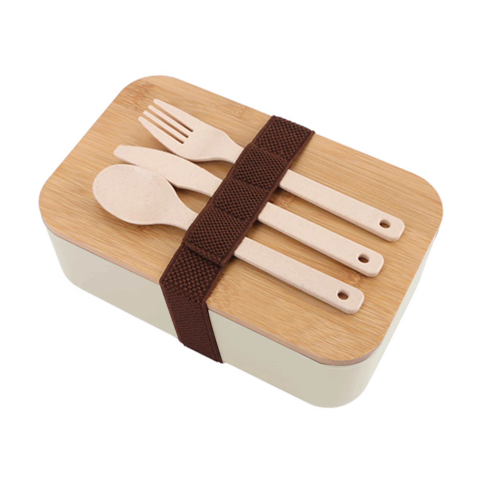 

Spoon Elastic Band School Fork Microwave Safe With Cutlery Durable Wooden Lid Kids Adults Easy Clean Lunch Box Leakproof