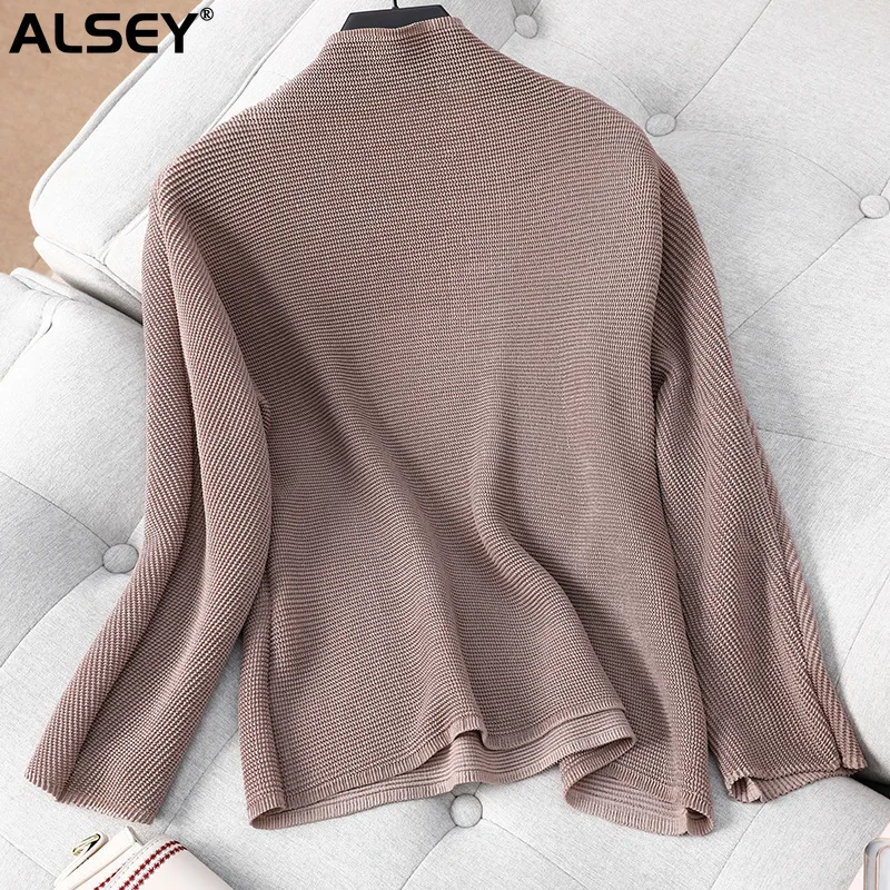 

ALSEY Miyake Women's Bottom Shirt High Neck 2023 Autumn New Blend Pleated Solid Color Long Sleeve Casual Women's T-Shirt Top