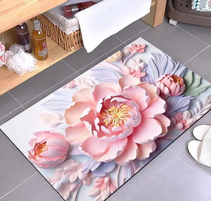 

Bathroom Mat Non-slip Three-dimensional Flower Diatom Mud Floor Rug Bathroom Absorbent Technology Cloth Carpet Machine Washable