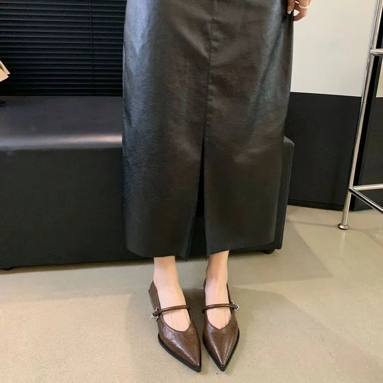 Весенне-осенние женские туфли Мэри Джейн с острым носком модные на низком