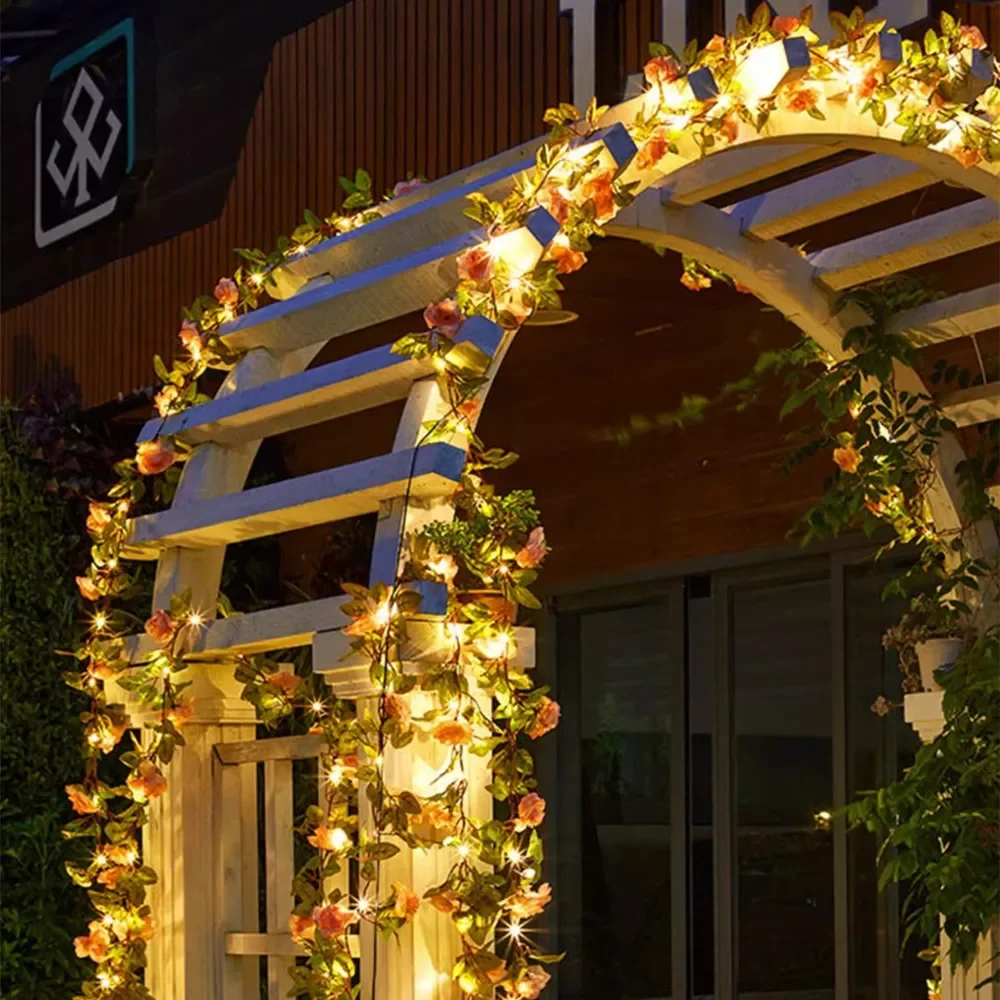 Искусственная зеленая листья плюща лоза с искусственными огнями лента для