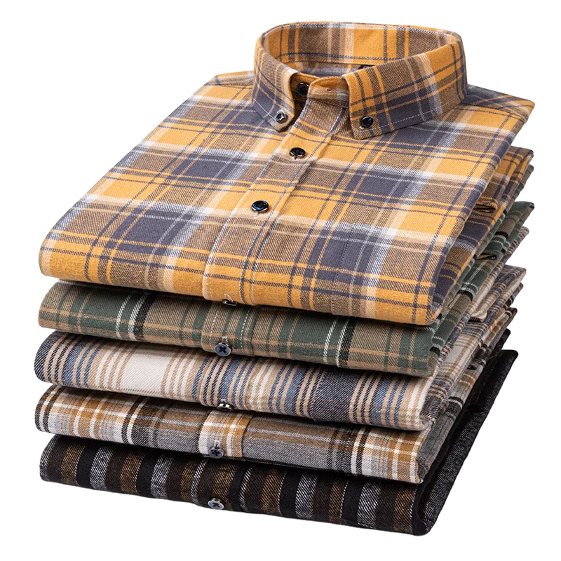 

100% Cotton sanding long-sleeve shrts for men Smart Casual plaid shirt chemise homme de luxe tops retro striped social clothing