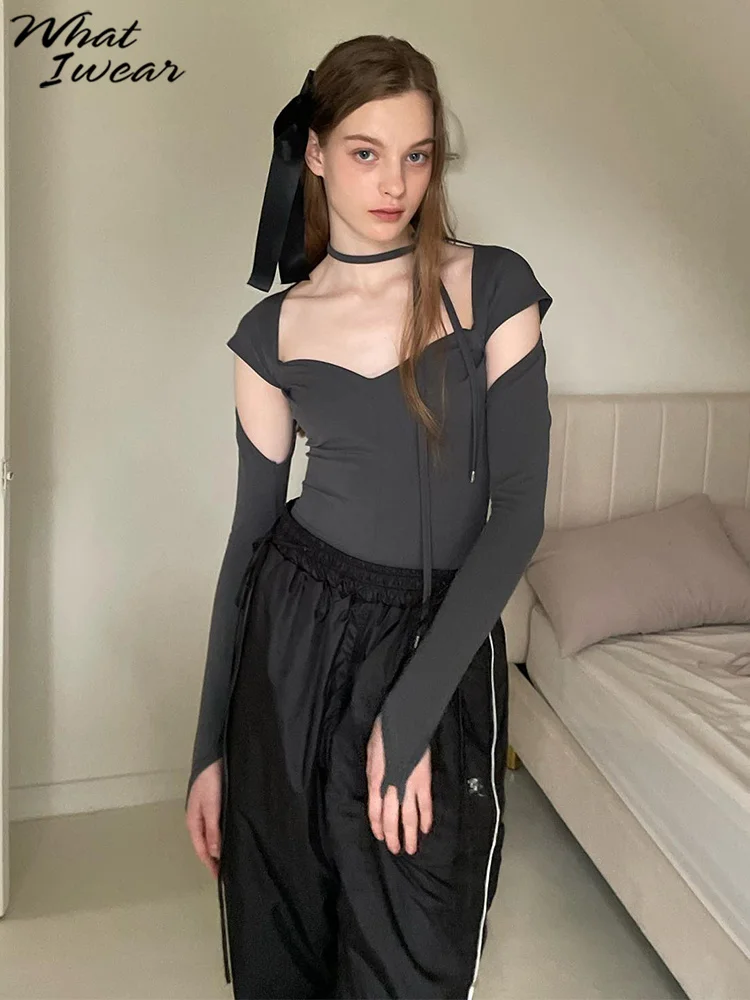 

Топ Whatiwear женский с квадратным вырезом, однотонный топ с длинным рукавом, с открытой спиной, сотни моделей, повседневная молодежная одежда д...