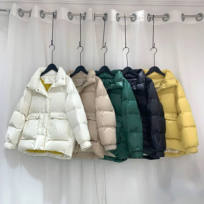 Stand Collar Women's Down jacket Short 2022 New Fashion Winter Bread Coat Female White Duck Down Casual Wild Women's Clothing
