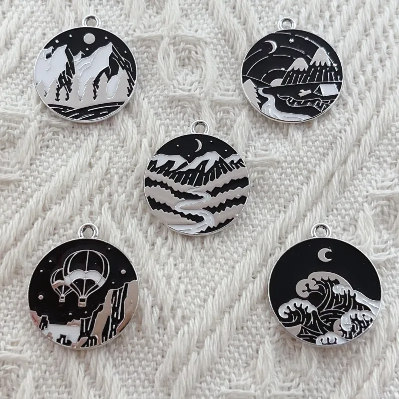 

10pcs Sun Moon Balloon Mountain Charm for Jewelry Making Enamel Necklace Pendant Bracelet Earring Diy Supplies Craft Accessories