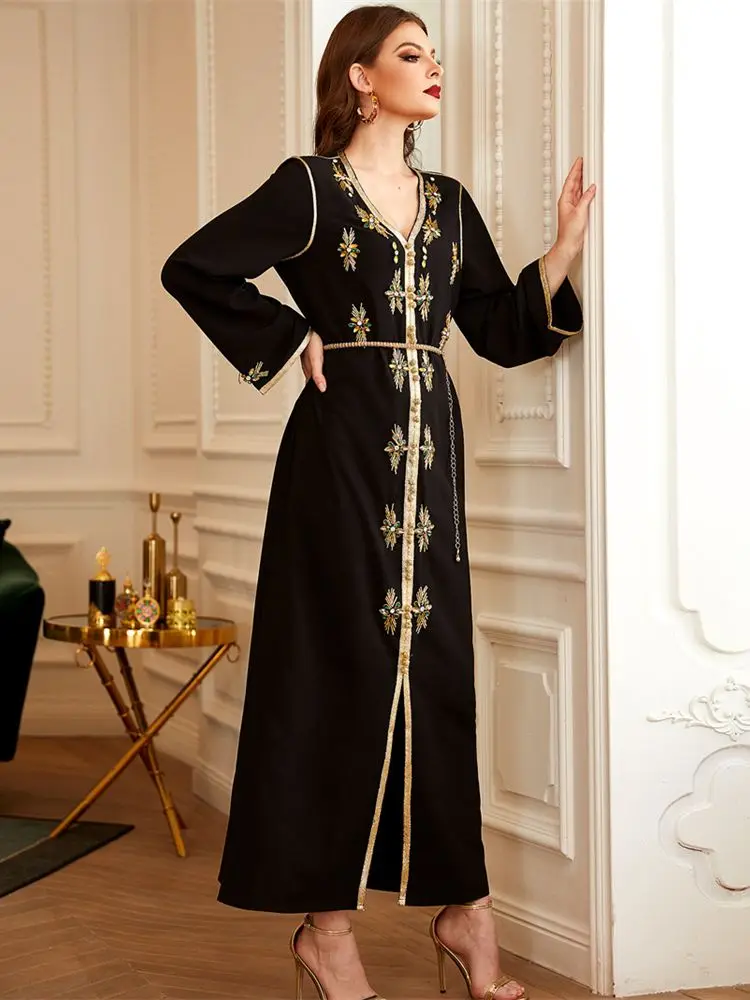 

Ramadan Eid Mubarak Black Kaftans For Women Abaya Dubai Pakistan Turkey Islam Muslim Long Dress Djellaba Robe Femme Musulmane