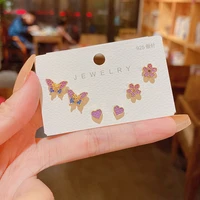 2022 new colourful butterfly flowers heart stud earrings set for women simple design sense earrings party birthday jewelry gift