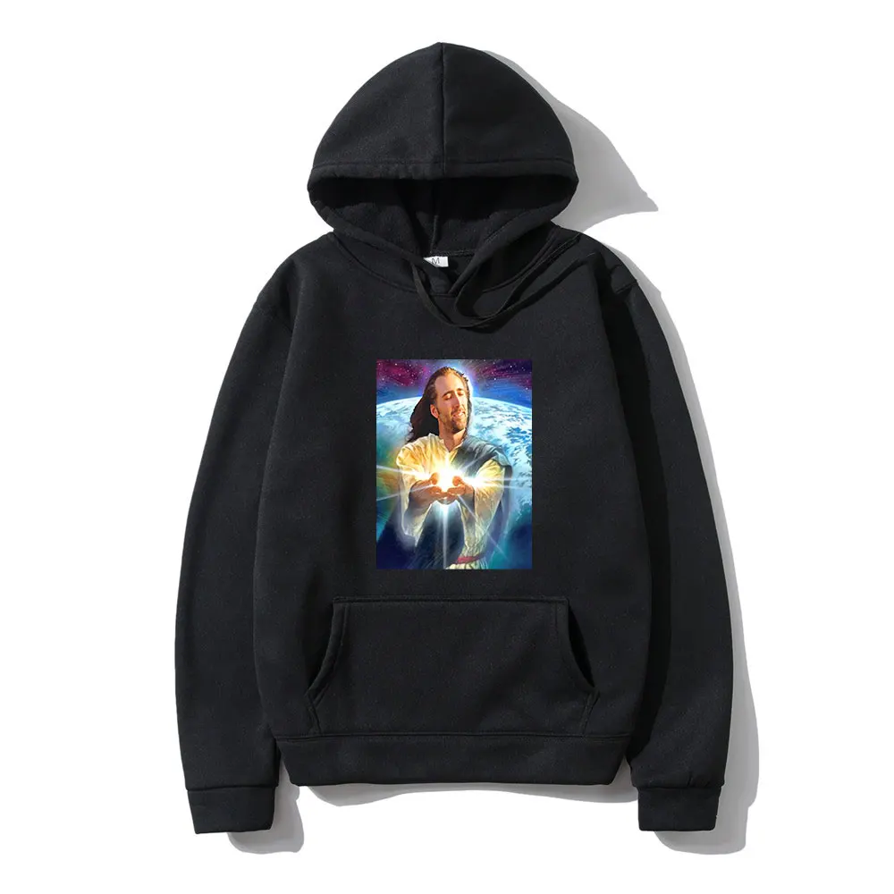 

Jesus Cage Nicolas Cage New Product Personaliz Print Winter Long Sleeve Thick Loose Design Niche Casual Couple Man Oversized