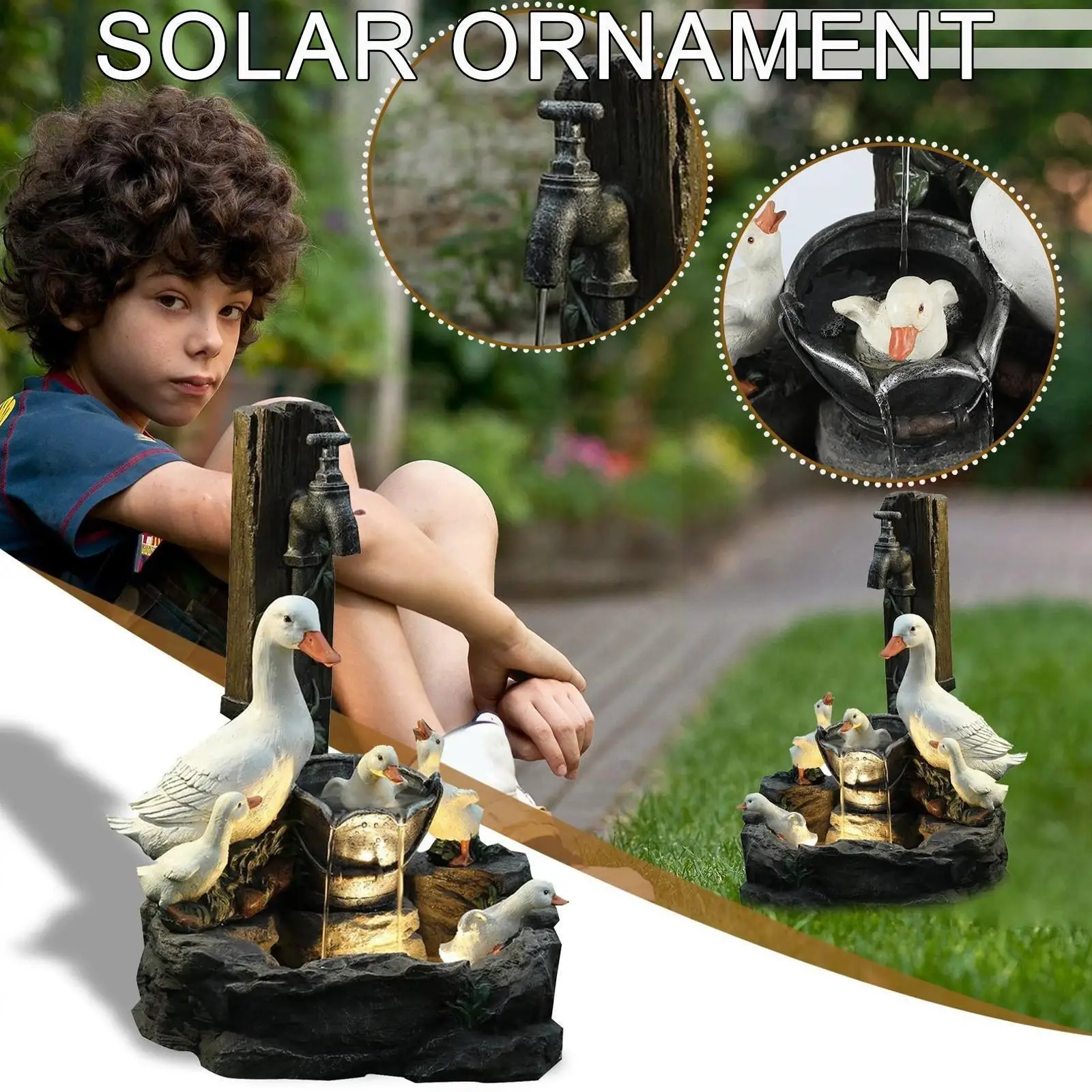 

Solar Light With LED Lights Creative Resin Squirrel Fountain Garden Statue Garden Statues Decor Figurines Duck Ornaments La O5C4