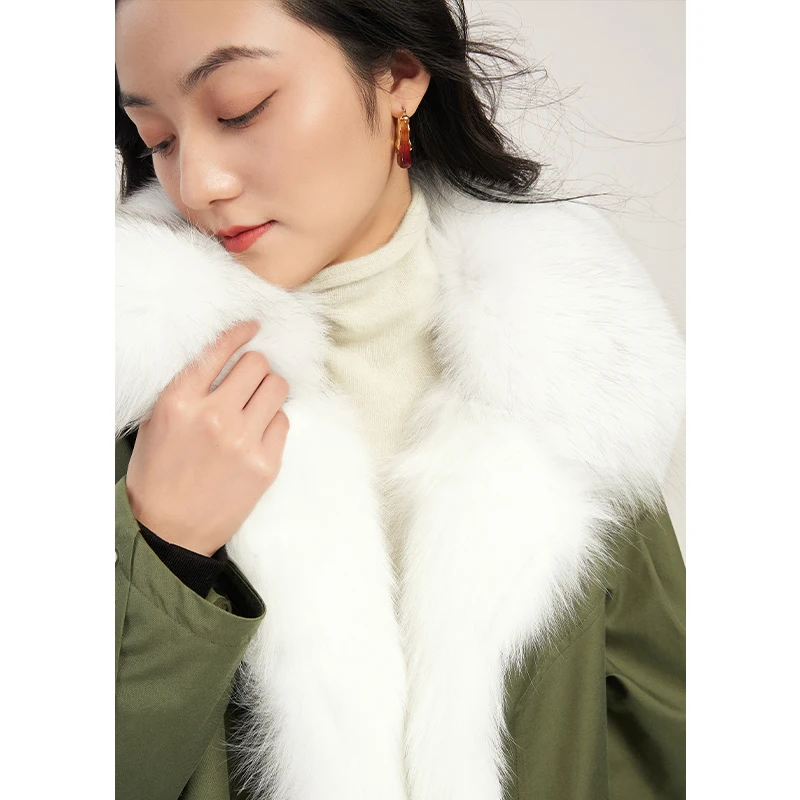 SHUCHAN 90%  White Duck Down  Jackets for Women  Covered Button Liner Detachable Fox Fur Collar Detachable  Wide-waisted