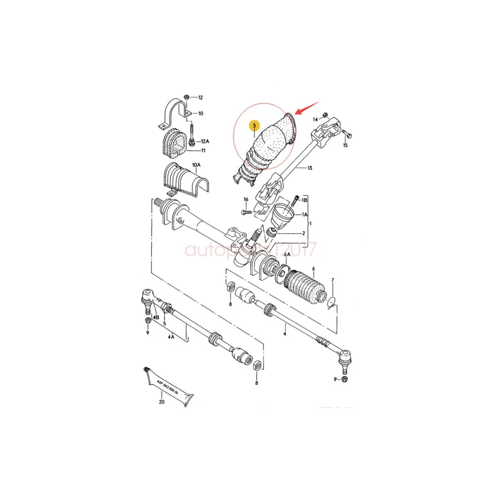 Резиновый сильфон рулевой колонки для VW Golf Jetta 1984-1992 MK2 191419523D (art.: 3920d32e4face) - 3920d32e4face