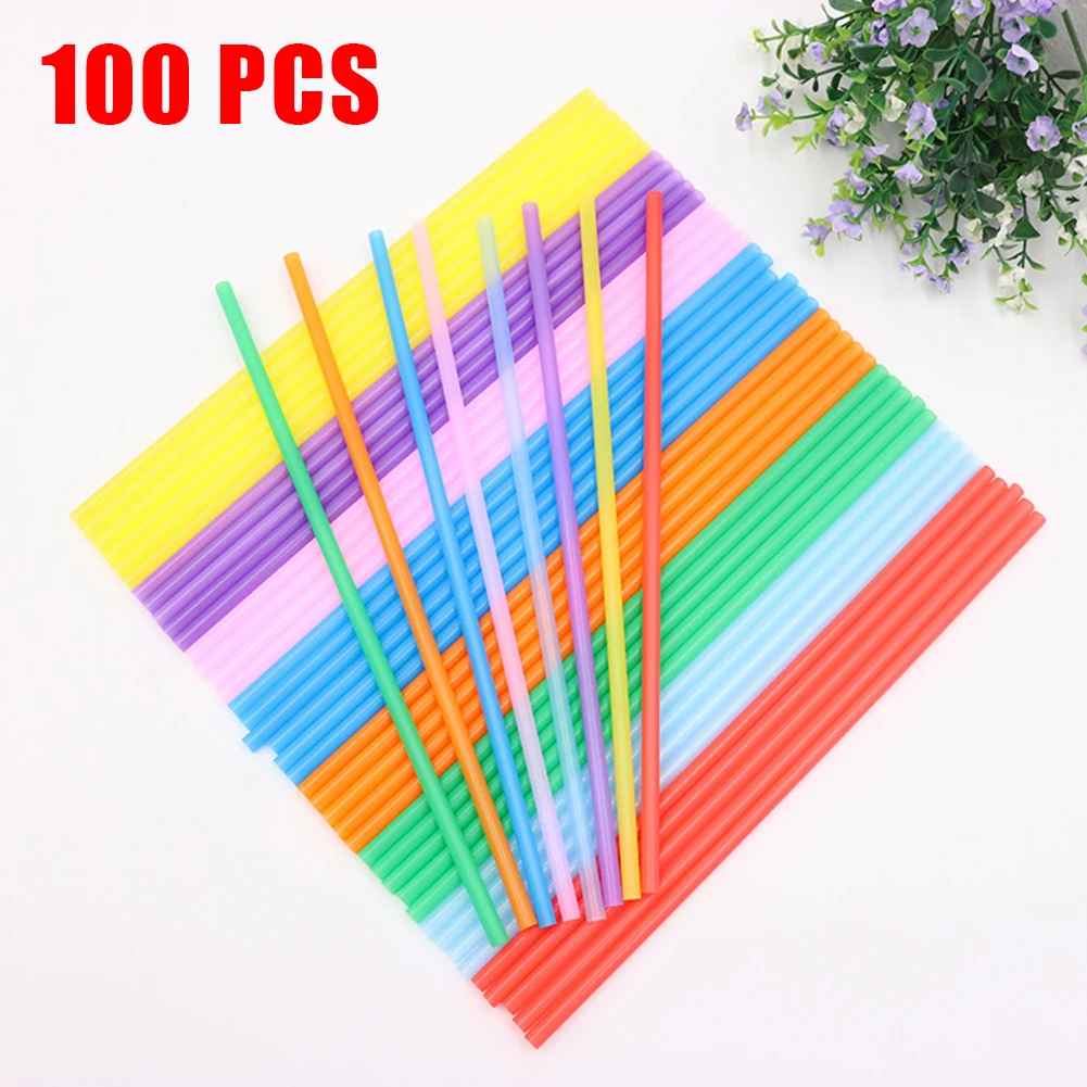 

100 Pcs Plastic Disposable Straws 260 X 6mm Multicolor Tea Drinking Disposable Straws Plastic Tubes DIY For Party Decoration