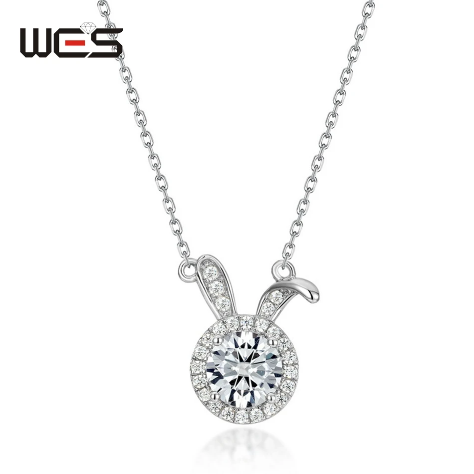 

WES 925 Sterling Silver Necklace for Women Moissanite Top Quality Fashion Sparkling Wedding Jewelry Engagement Birthday Gifts