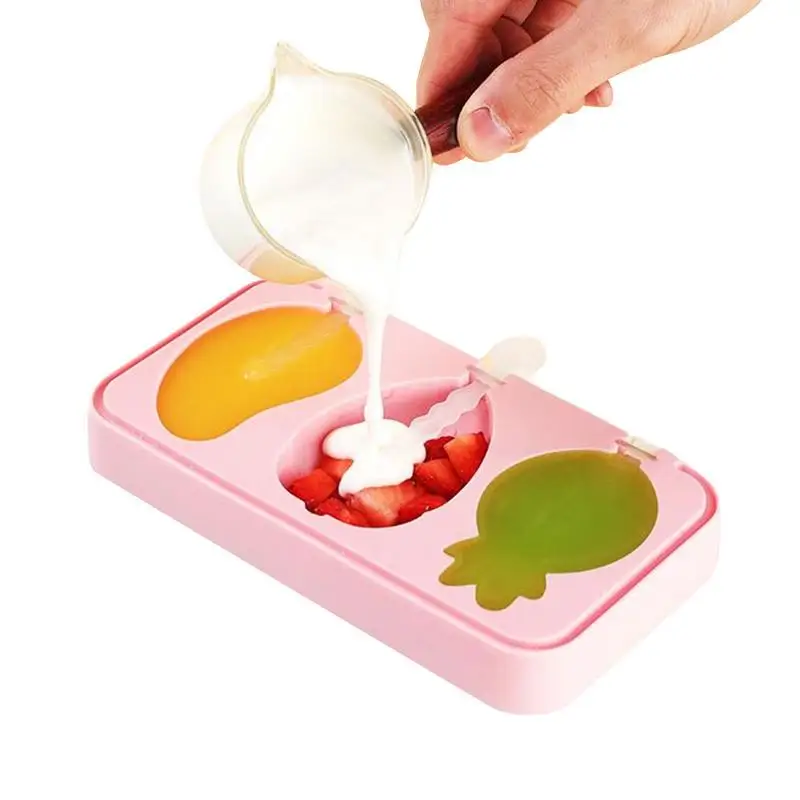 

Силиконовая форма для мороженого с 3 ячейками, утолщенная форма для домашнего приготовления из пищевого материала с 3 отверстиями, мультяшная форма для мороженого, силиконовая форма, форма в форме фрукта