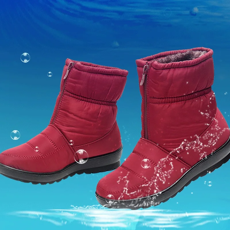 

Женские ботинки для снежной погоды, зимние водонепроницаемые ботинки для мам на плоской подошве, нескользящая обувь, женская однотонная теплая плюшевая повседневная короткая обувь на молнии, 2023