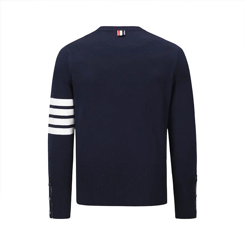 TB THOM Sweater 2022 Autumn Winter Fashion Brand Men's Coat Striped 4-Bar Navy O-Neck Pullover High Quality Harajuku Sweaters
