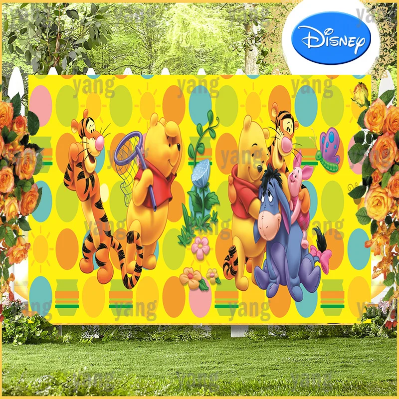Custom Winnie Bear Tigger Piglet Colorful Cute Dots Backdrop Photo Wall Disney Boy Party Banner Baby Shower Background Birthday