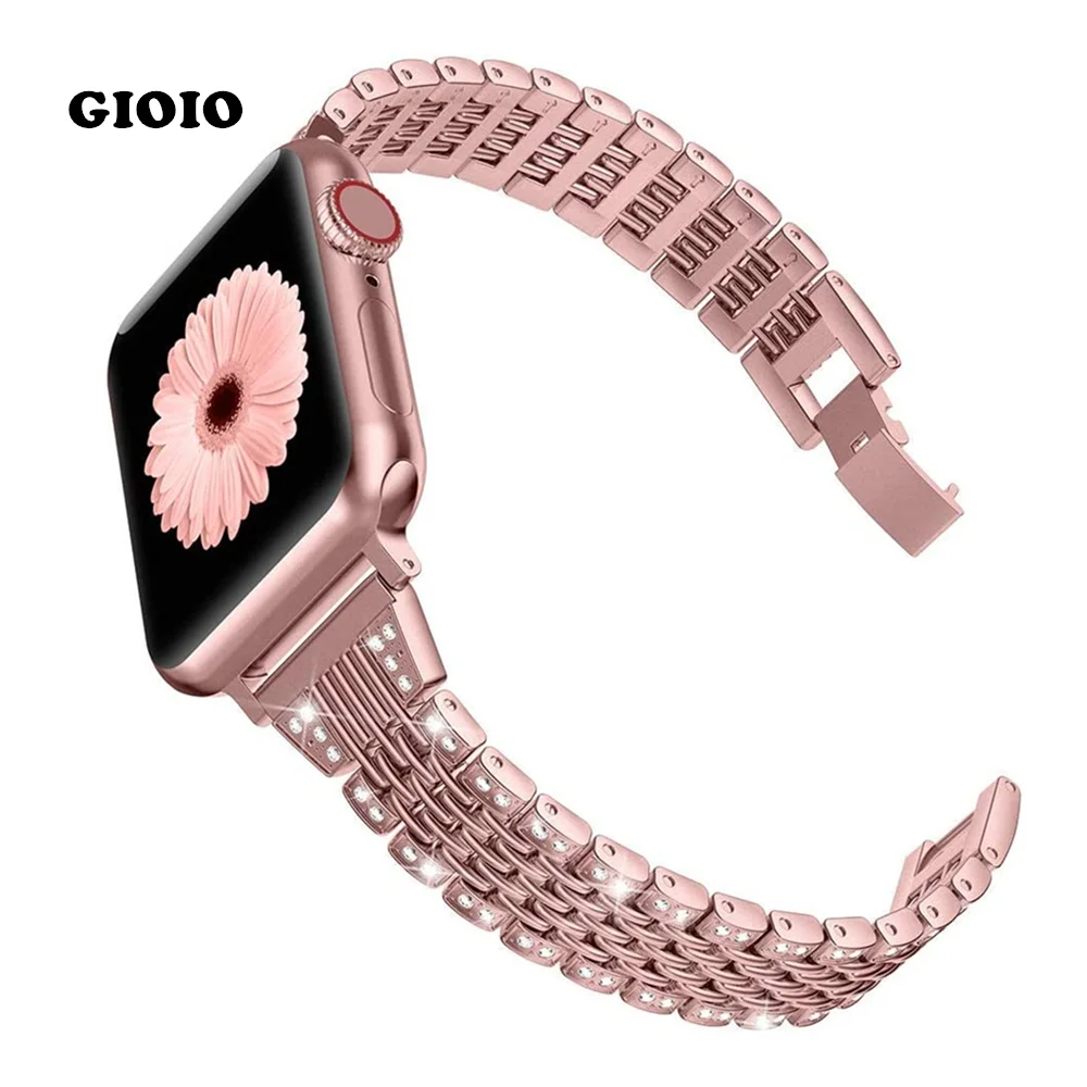 

Браслет женский Алмазный для Apple Watch Series 7, ремешок для iWatch 7, 6, 5, 4, 3, 2, Se, 45, 44, 42, 41, 40, 38 мм, аксессуары