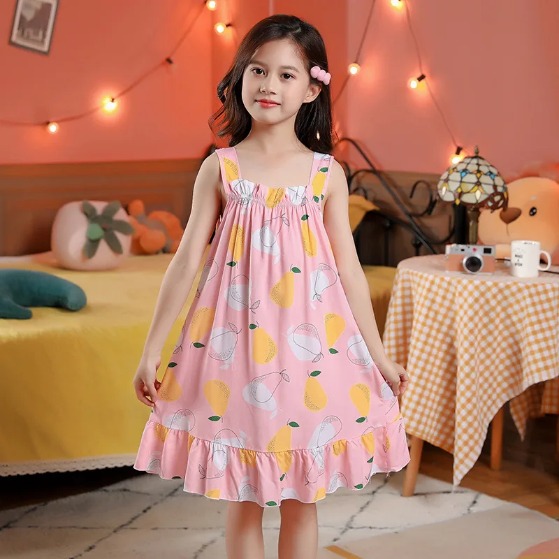 

Kids Girls 100% Cotton Nightgown Cartoon Nightdress Girl Sleepwear Nightie Summer Short Sleeves Nightwear Children Clothes