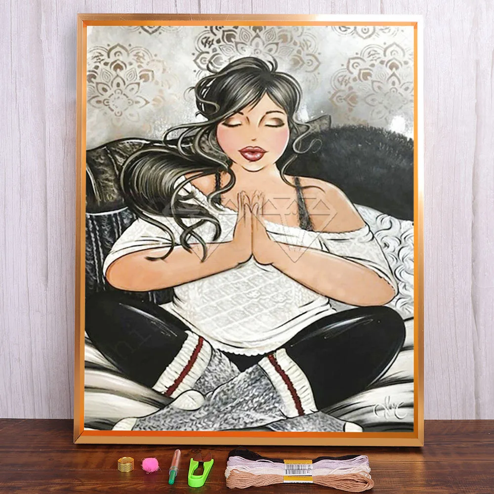 

Cartoon Sexy Fat Girl Ladies Cute Printed Canvas 11CT Cross-Stitch DIY Embroidery Full Kit DMC Threads work Wholesale