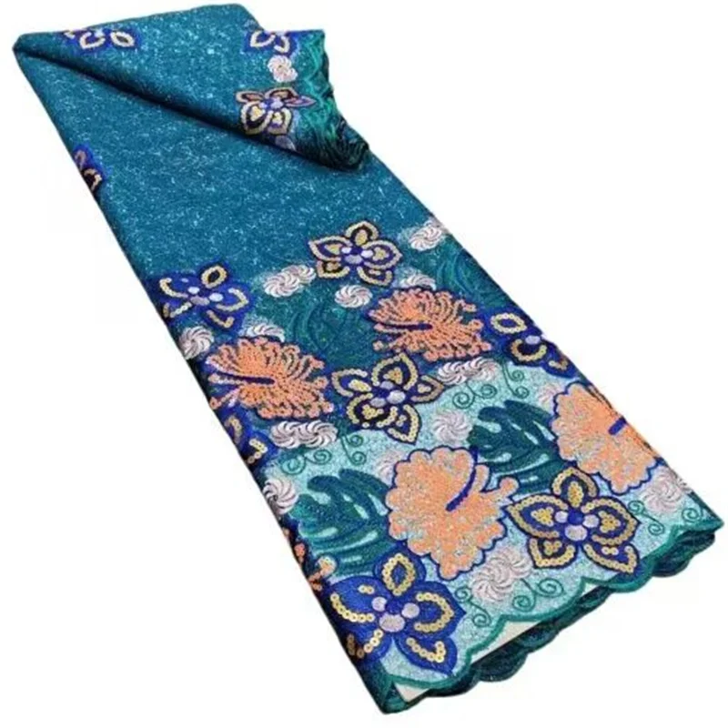 

Высококачественная африканская кружевная ткань с блестками, зеленая кружевная ткань с вышивкой блестками в нигерийском стиле