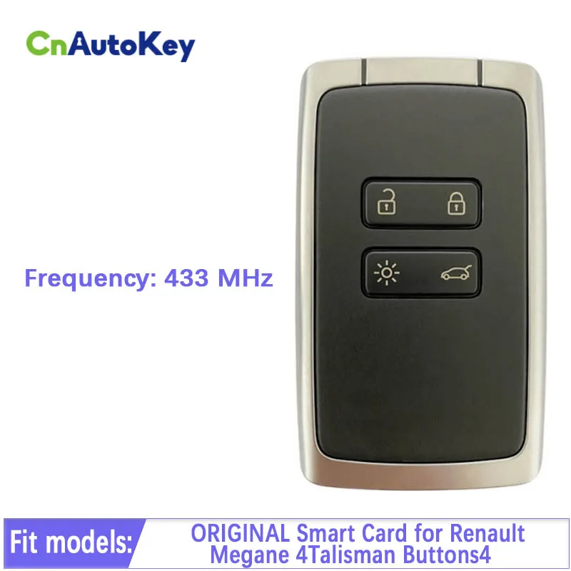 

Смарт-карта дистанционного управления CN010065, автоключ, 433 МГц, транспондер, чип AES, без ключа, GO Megane 4 Talisman, 4 кнопки для Renault