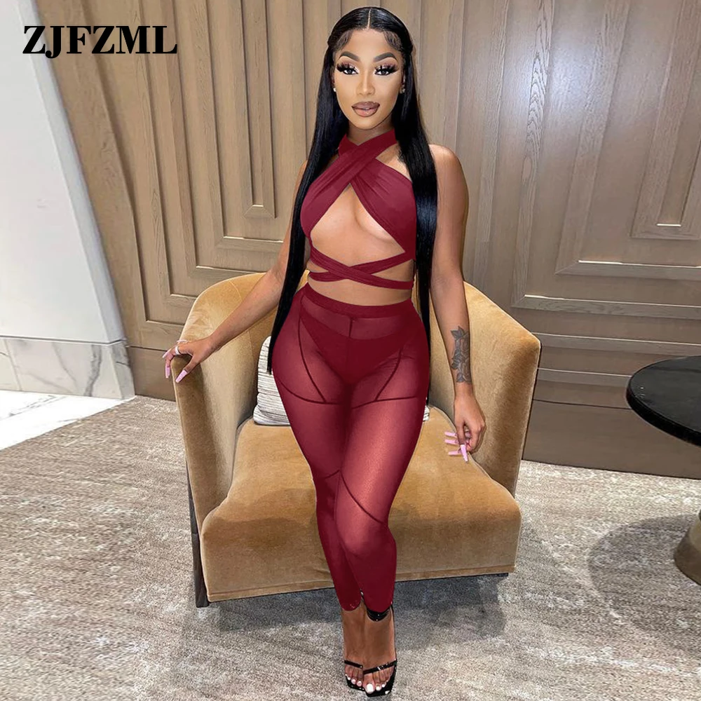 

Женский эластичный сетчатый комплект из 3 предметов, укороченный топ с открытой спиной и перекрестной лямкой через шею, трусы и прозрачные л...