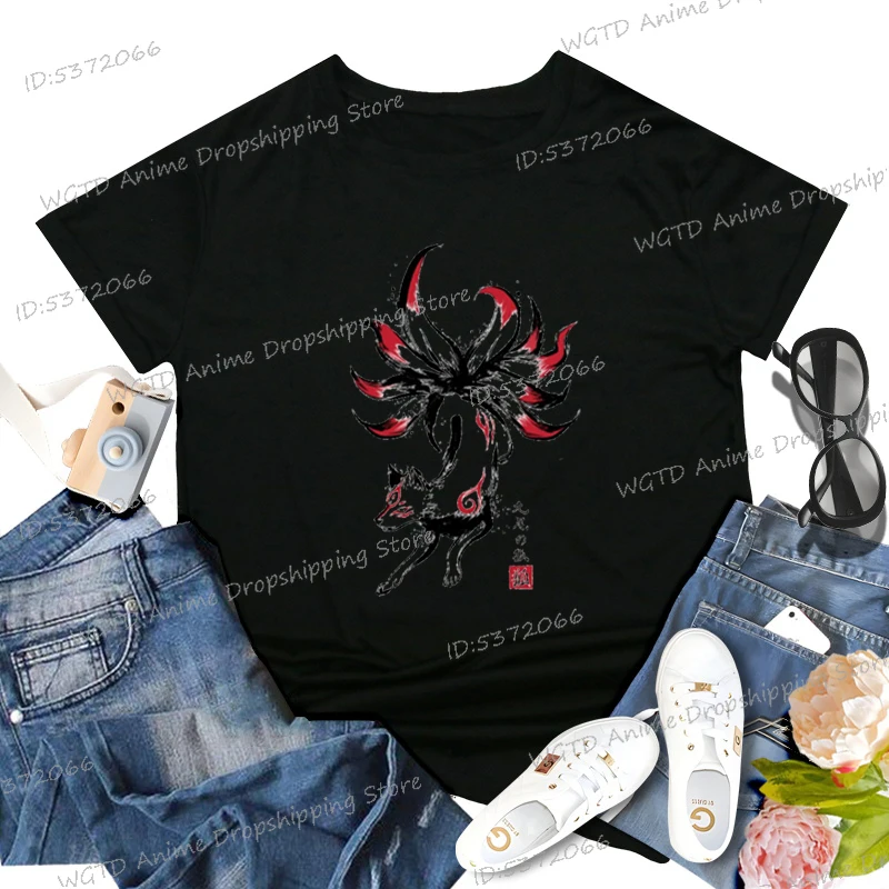 Nine-tailed Fox Classic Tops Harajuku Fashion T-shirt Women Kyubi No Kitsune Sumi Casual Top Womens Crew Neck T-shirts
