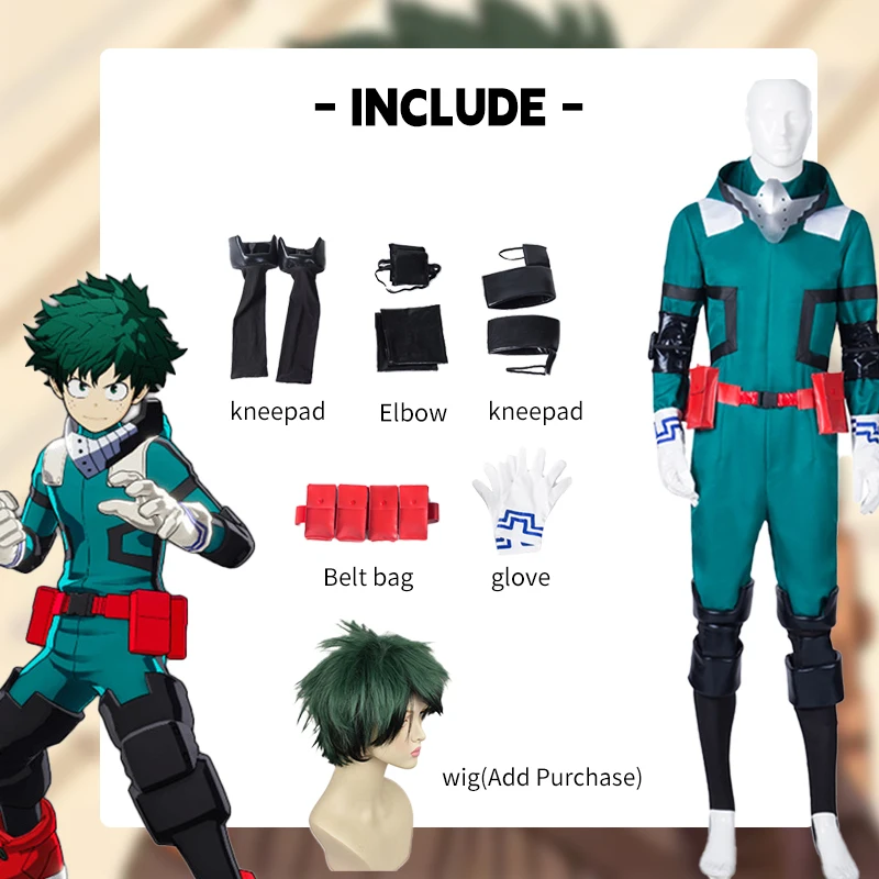 Anime My Hero Academia Cosplay Midoriya Izuku Deku Battle Green Cosplay Costume Unisex Costume Uniform Suits Halloween Wig Hair images - 6