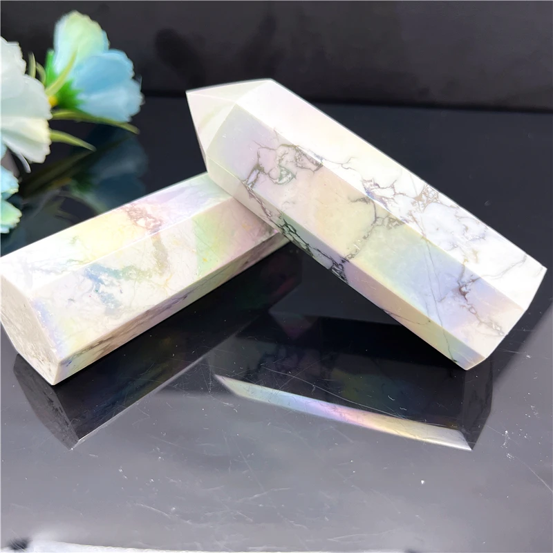 

Drop Shipping 1PC Electroplated Aura Natural White Turquoise Point Crystal Healing Energy Stone Natural Stones and Crystals