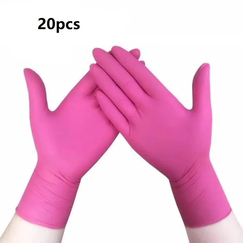 20pcs Pink Latex Gloves Household Laboratory Nitrile Rubber Gloves Small/medium Work Water Proof Kitchen Women Gloves