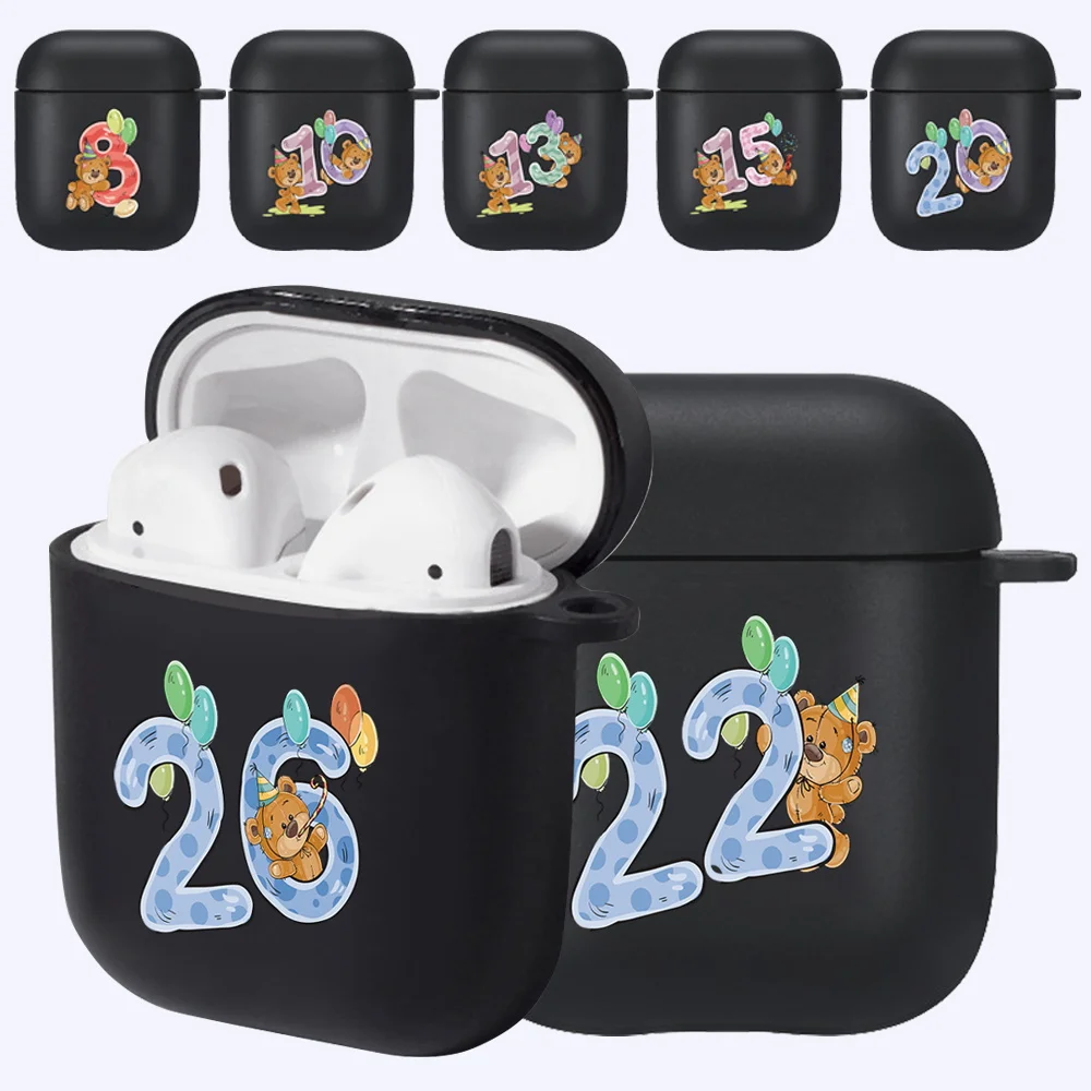 

Earphone Cases for Apple Airpods 1st / 2nd Gen Soft Silicone Black Headphones Case Arabic Numeral Bear Pattern Protective Cover