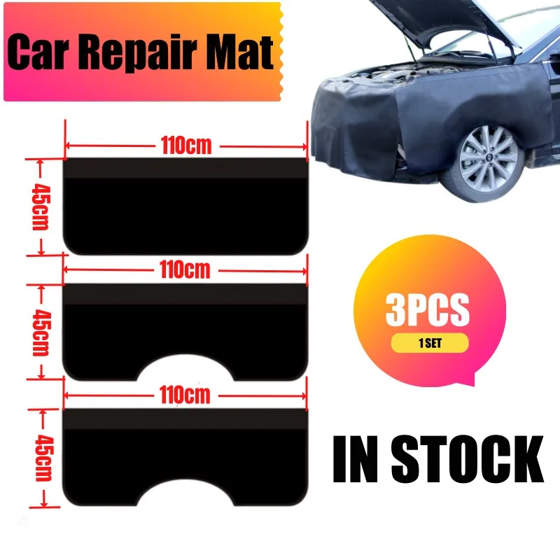 

3Pcs 110x45cm Black Magnetic Fender Cover Vehicle Truck Mechanic Paint PU leather Protector Pads Work Mat Can customized Logo