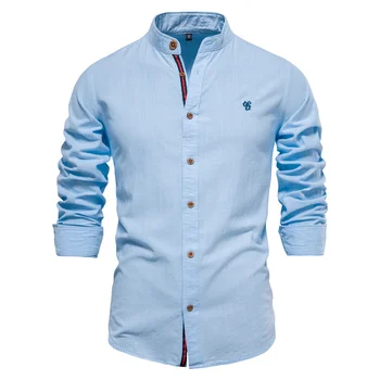 New Spring Cotton Social Shirt Men Solid Color High Quality Long Sleeve Shirt for Men Lapel Casual Social Men's Shirts 1