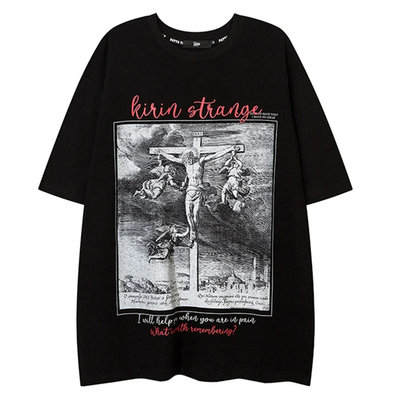 

2022 Hip Hop Oversized T Shirt Letter Jesus Print Graphic T Shirts Summer Harajuku Gothic Streetwear Short Sleeve Male Tops