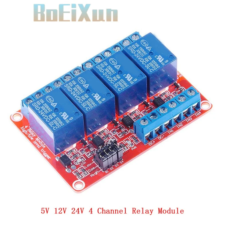 4-Канальный Релейный модуль с поддержкой изоляции оптрона 5 В 12 24 высокоуровневый