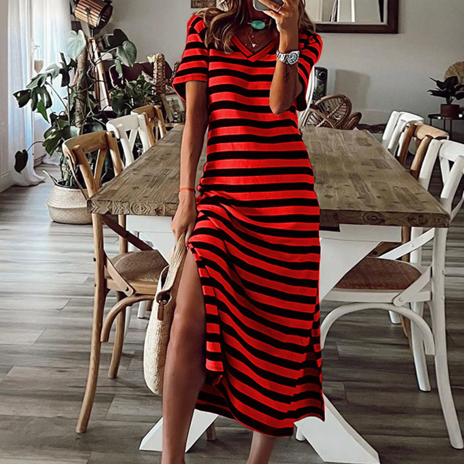 

Beach Dress Summer Elegant Sundress Female 2023 New Vestidos Casual Fashion Robe Striped Print Women Clothing Dress
