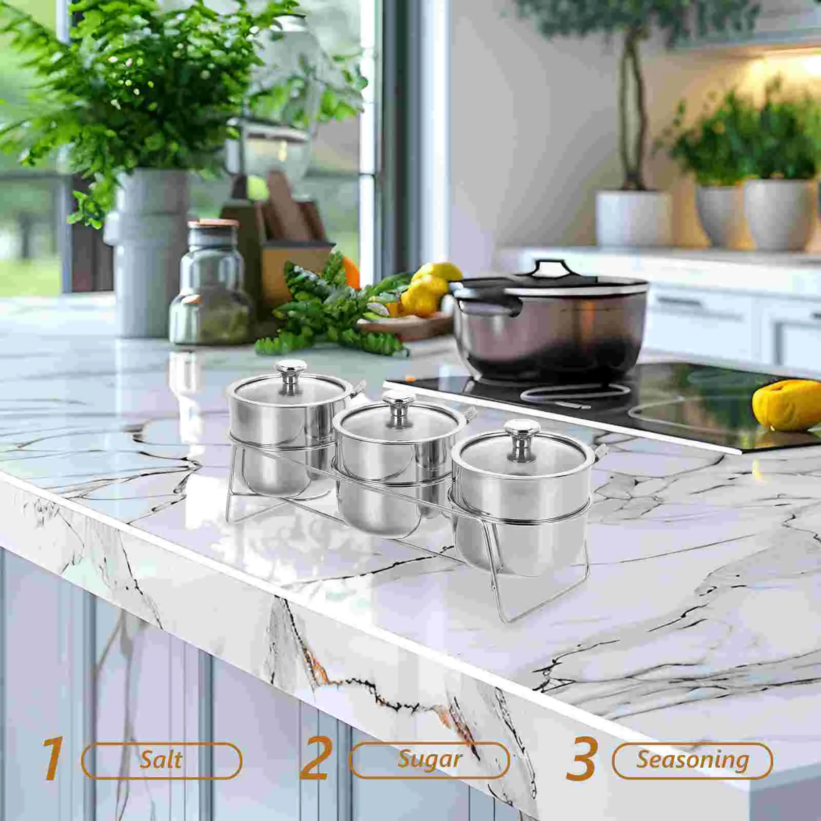 Jar Set Chili Oil Spice Jars Sugar Dispenser Condiment Pot Stainless Steel Holder Seasoning Storage Salt Bowl