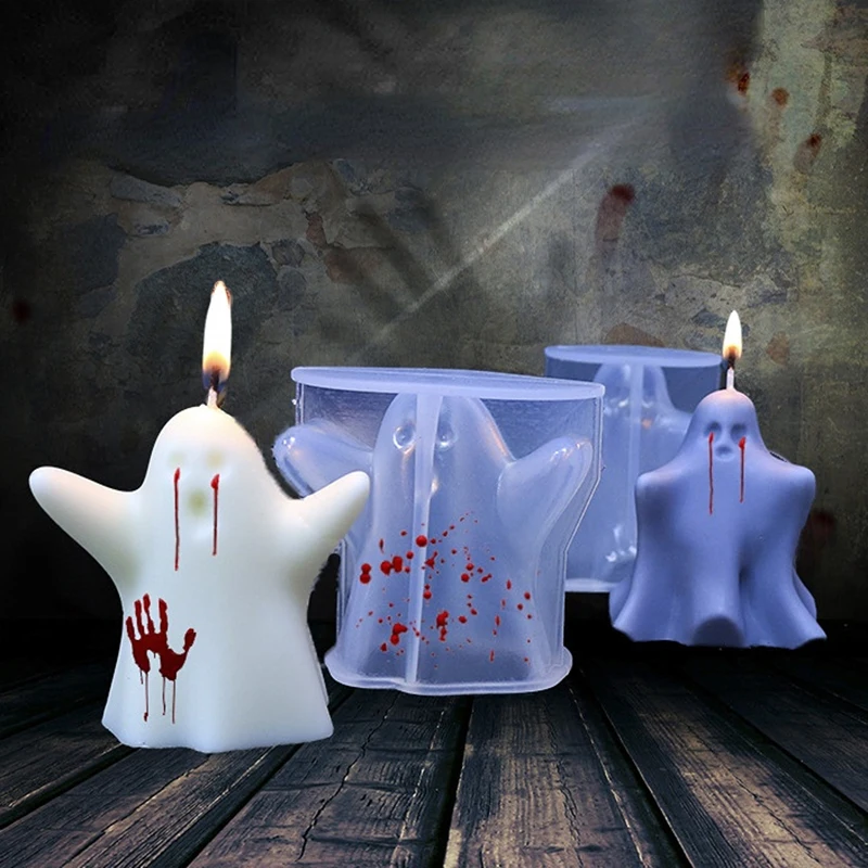 

3D Silicone Ghost Candle Mold Gypsum Resin Drop Glue Chocolate Soap Ice Cube Mould Candle Making Halloween Ornament Party Decor