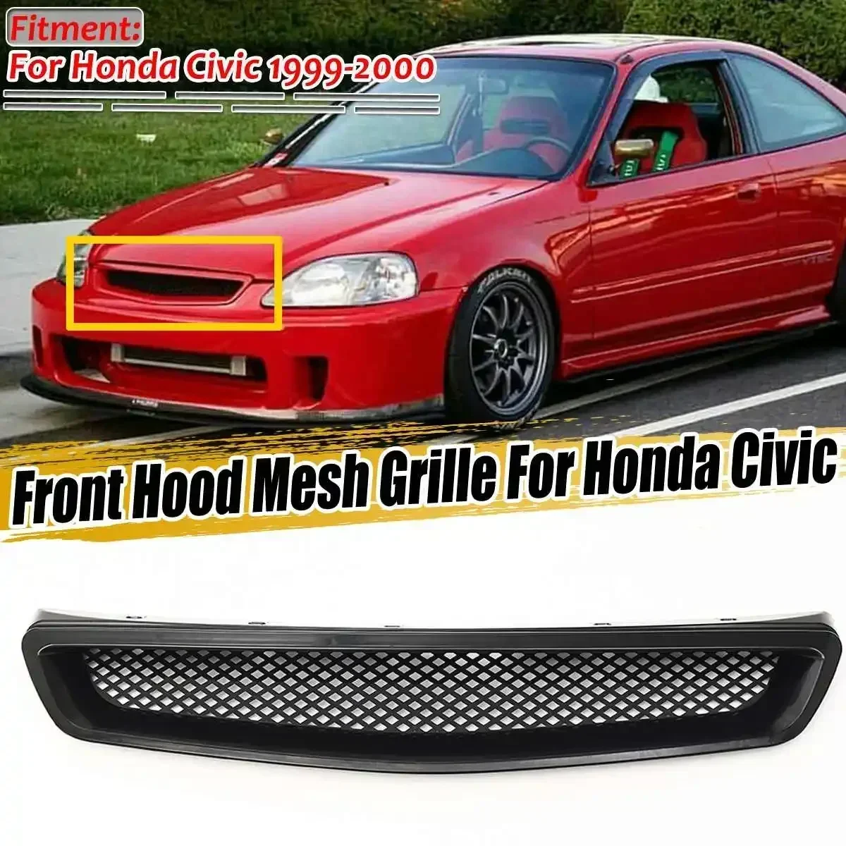 EK T-R Style Car Front Bumper Hood Mesh Grill Grille For Honda Civic CX DX EX HX LX Type R 1999-2000 Racing Grills Body Kit