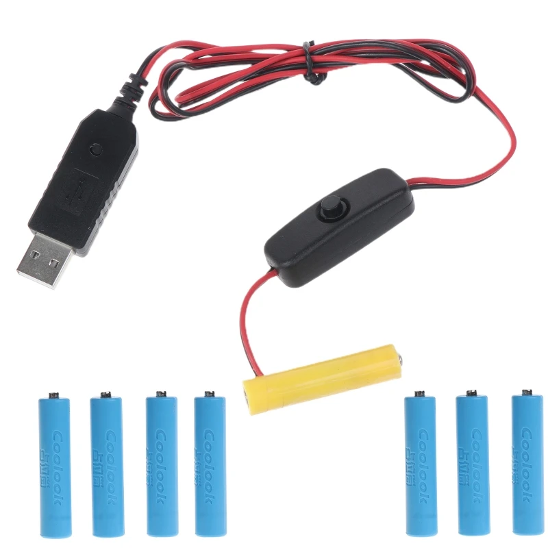 

Reuse QC3.0 USB to AAA Dummy Power Supply Cable with Switch AAA Eliminator Replace 4-8pcs AAA Batteries