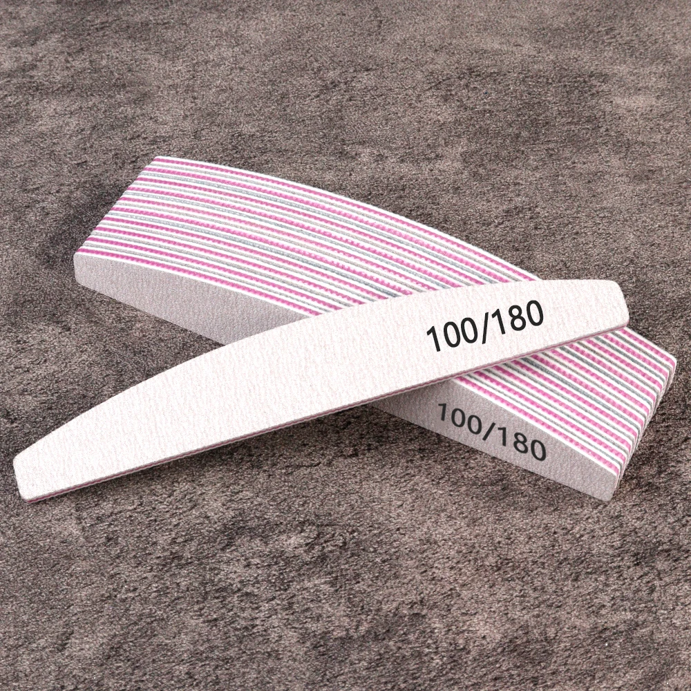 

10Pcs/Lot Curved Nail File For Manicure Sandpaper 100/180 Sanding Polisher Buffer Block Washable Nail Files Polishing Nail Tools