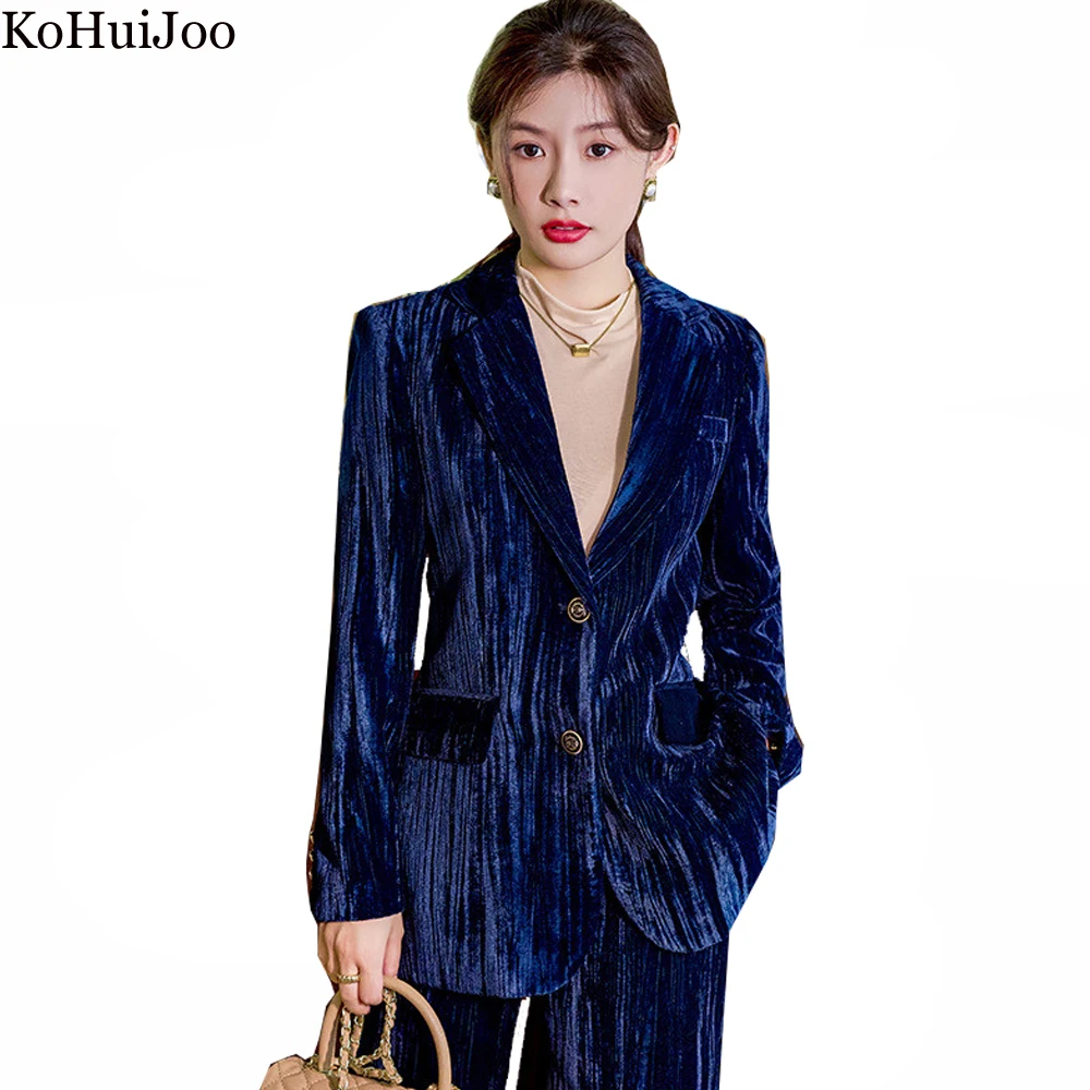 

Новинка 2022, офисный Блейзер KoHuiJoo с длинным рукавом в Корейском стиле, Женский официальный приталенный Модный повседневный бархатный женский пиджак с отложным воротником