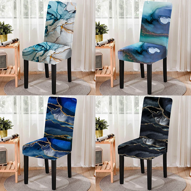 

Marble Print Anti-dirty All Inclusive Dining Chair Cover Home Dust-proof Kitchen Office Chair for Banquet Restaurant Room Decor