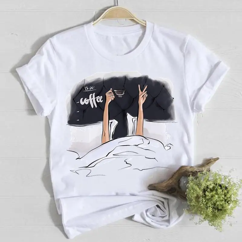 

Coffee Happy Time Cute Summer Short Sleeve Casual Tee Top Clothes Fashion Shirt Lady Tshirt Female T Women Graphic T-shirts