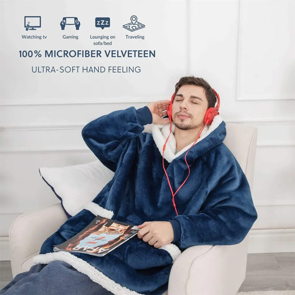 

Winter Oversized Hoodies Sweatshirts Giant TV Flannel Blanket with Sleeves Women Men Comfortable Warm Hoody Robe Pullover Couple